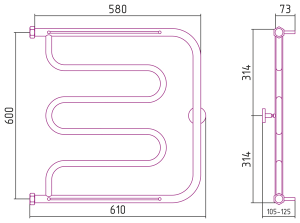 Полотенцесушитель водяной Сунержа Лира 600x600 +2 полки