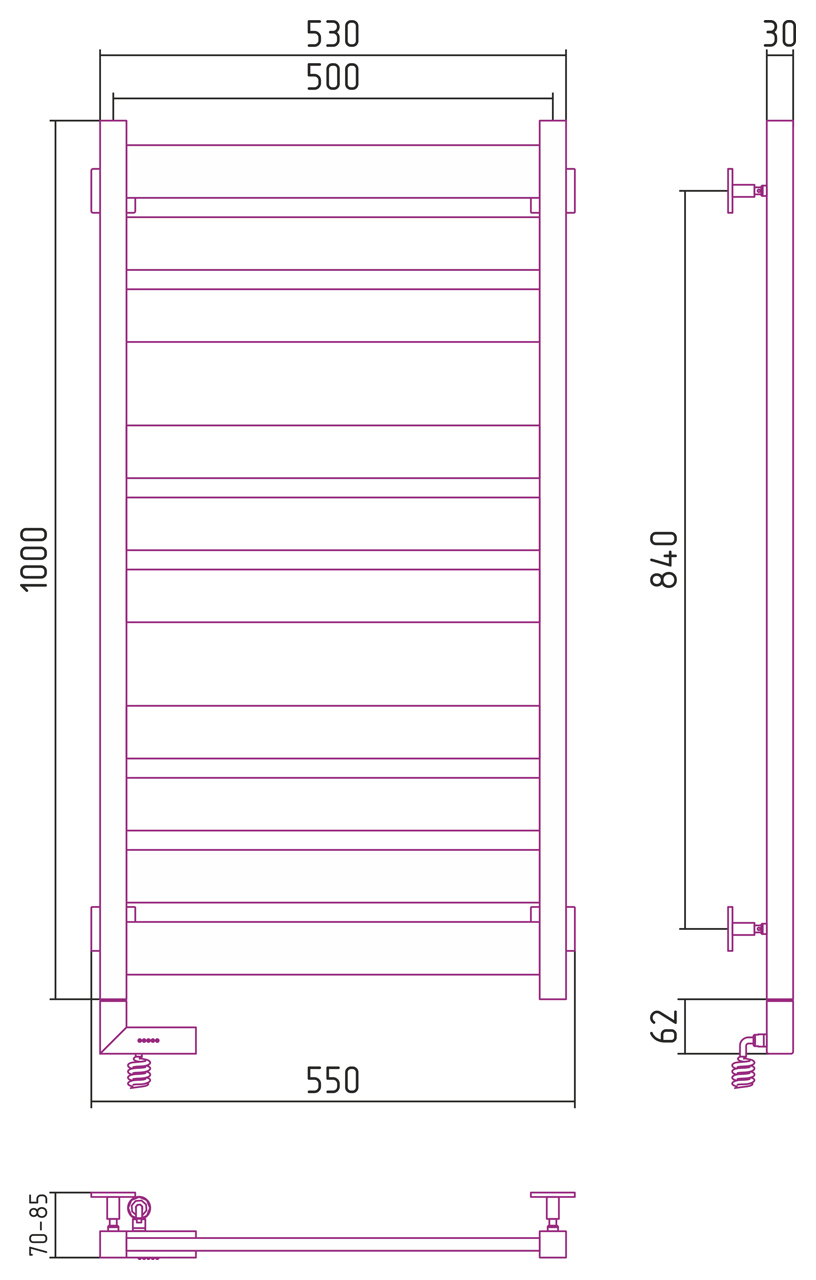 Полотенцесушитель электрический Сунержа Центурион 2.0 1000x500