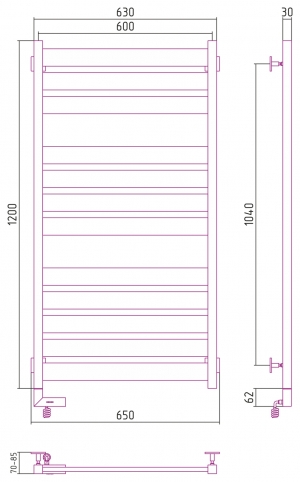 Полотенцесушитель электрический Сунержа Центурион 2.0 1200x600